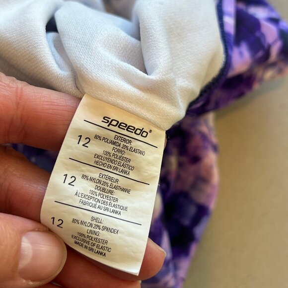 NWOT Speedo Women Size 12 Purple/White Tie Dye One Piece Swimsuit - Picture 8 of 11
